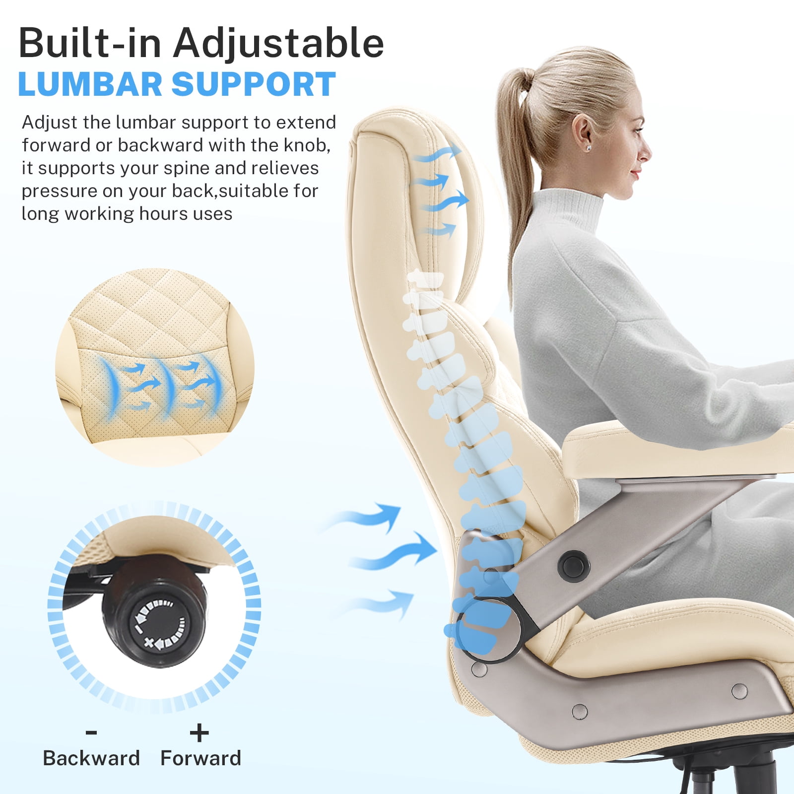 Big and Tall Office Chair 500lbs, Large High Back Executive Chair with Extra Wide Seat, Heavy Duty Computer Desk Chair, 3D Flip Arms, Adjustable Lumbar Support, Beige