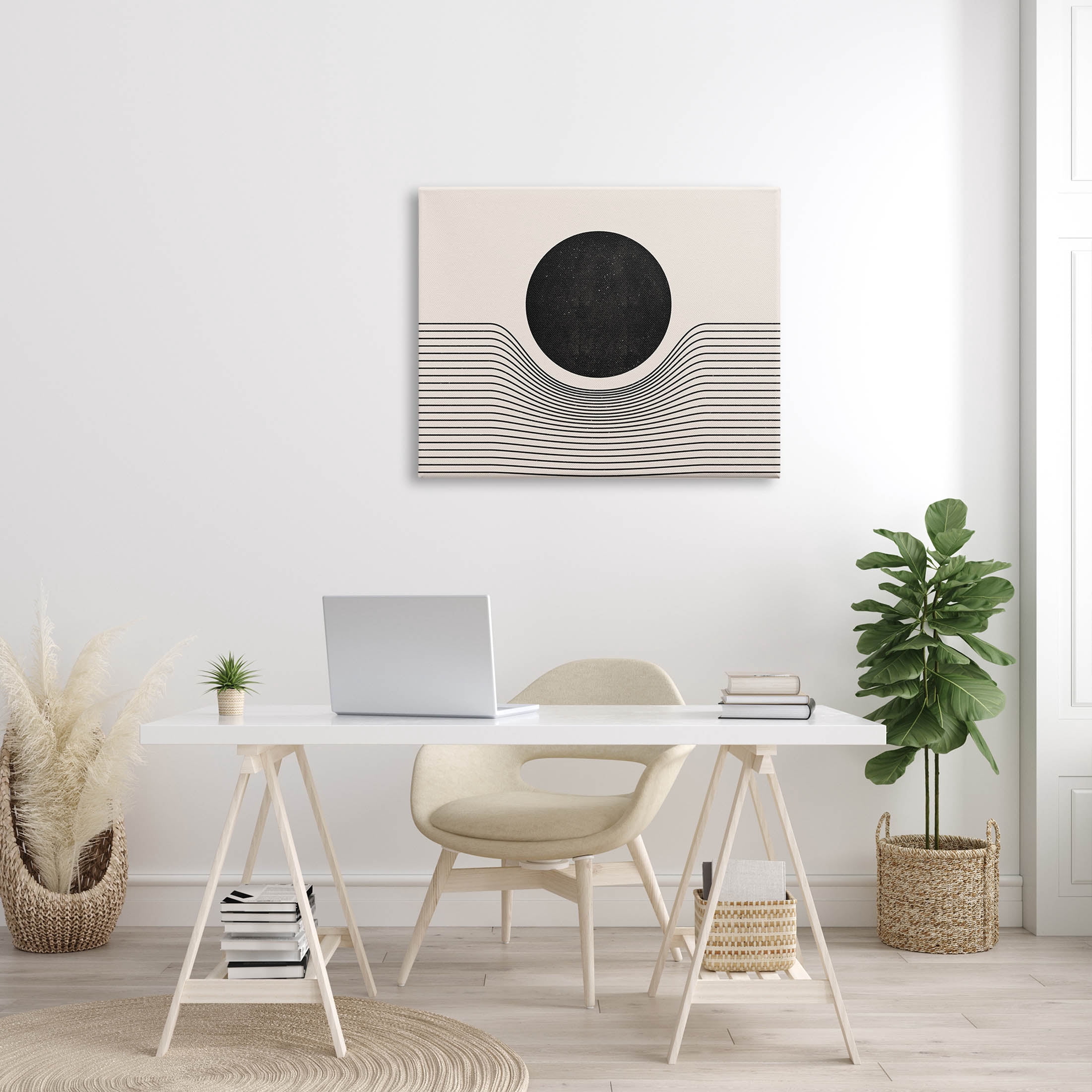 Stupell Industries Contemporary Abstract Circle Stripes Graphic Art Gallery Wrapped Canvas Print Wall Art, Design by JJ Design House LLC