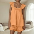 thumbnail image 2 of VNKIDY Women's Pajama Sets 2 Piece Outfits Sleeveless Sleepwear Ruffle Crop Tops Casual Shorts Loungewear Homewear Solid Color Cozy Nightwear, 2 of 6