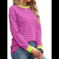 thumbnail image 2 of Tops Tipo Túnica para Mujer, Camisas A Rayas de Larga, Tops de Cuello Redondo Rosa S, 2 of 9