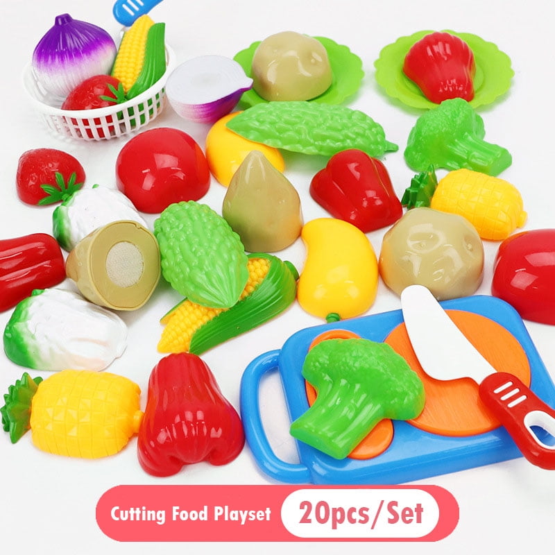 Play Food Pretend Sets Cutting Kitchen Toys Plastic Playset Accessories Educatio 