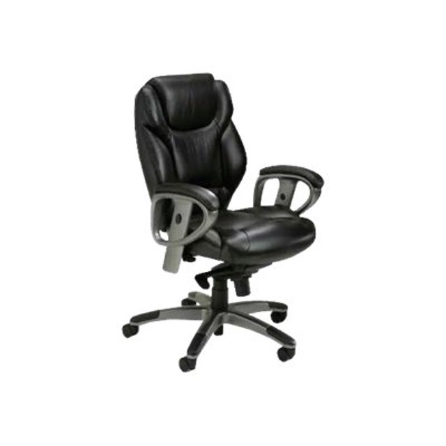 Mayline Ultimo 300 Mid-Back With Synchro-Tilt - Chair - armrests - ring-shaped - swivel - cowhide - black