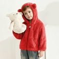 thumbnail image 4 of Boys Girls Sherpa Fleece Coat Full Zip Fuzzy Cute Hooded Jacket Kids Windproof Soft Winter Warm Outwear with Pockets, 4 of 6