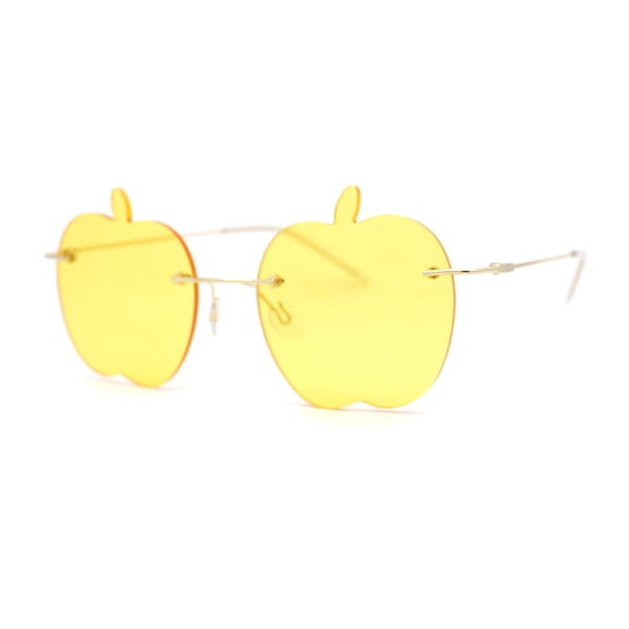 Funky Apple Peach Shape Lens Avant Garde Rimless Pimp Sunglasses Yellow