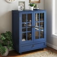 thumbnail image 2 of Lisonu Vintage Blue Buffet Cabinet, Farmhouse Sideboard with Glass Doors and Storage Drawer, Wooden Console for Dining Room or Kitchen, 2 of 21