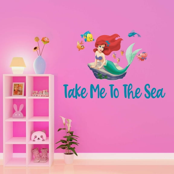 Take Me To The Sea Blow Fish Under Water Sea Creatures Crab Octopus Seahorse Clam Shellfish Urchin Kelp Queen Sweet Dreams Bedtime Unicorn Holiday Decorating Wall Decal Sticker - Size: 20 In X 14 In