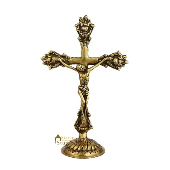 StatueStudio Lord Jesus Christ Statue Brass Jesus Idol Religious Figurine For Mandir, Living Room, Office Table and Home Decor Tabletop Gift Item (3 X 3 X 11 Inch)