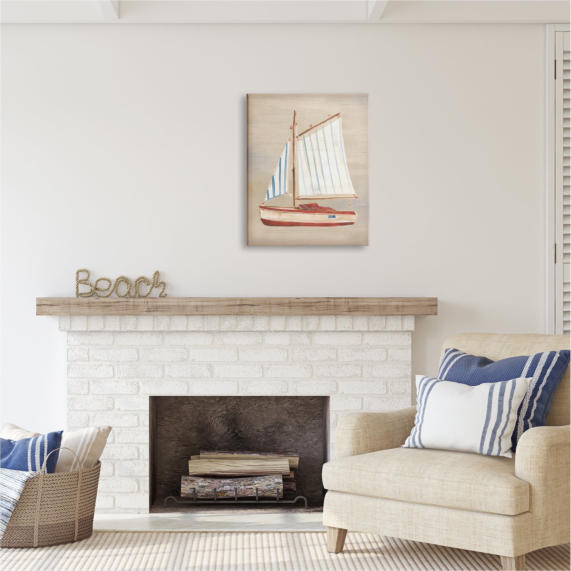 Stupell Industries Rustic Red Sailboat Transportation Painting Gallery Wrapped Canvas Art Print Wall Art, 24 x 30