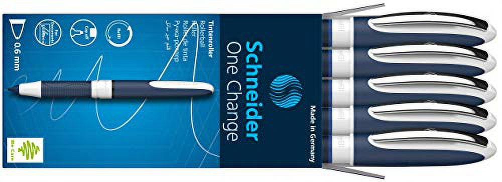 Schneider One Change Rollerball Pen, Refillable, 0.6 mm Ultra-Smooth Tip, Blue/White Barrel, Blue Ink, Box of 5 Pens (183703)