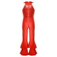 thumbnail image 4 of TSSOE Girls Shiny Metallic Gymnastics Leotard Bell-Bottom Full Body Tank Unitard Jumpsuit Ballet Jazz Dance Costume Red 8, 4 of 7