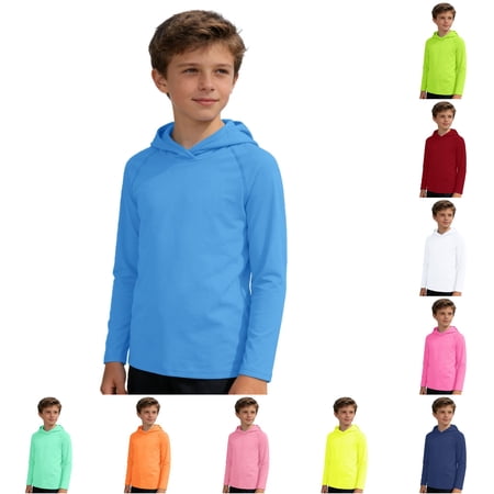 Gunia Sun Shirt Kids Boys Lightweight Outdoor Hoodie Shirt Summer Girls Long Sleeve Casual Activewear Boys T-Shirts Blue 7-8 Years