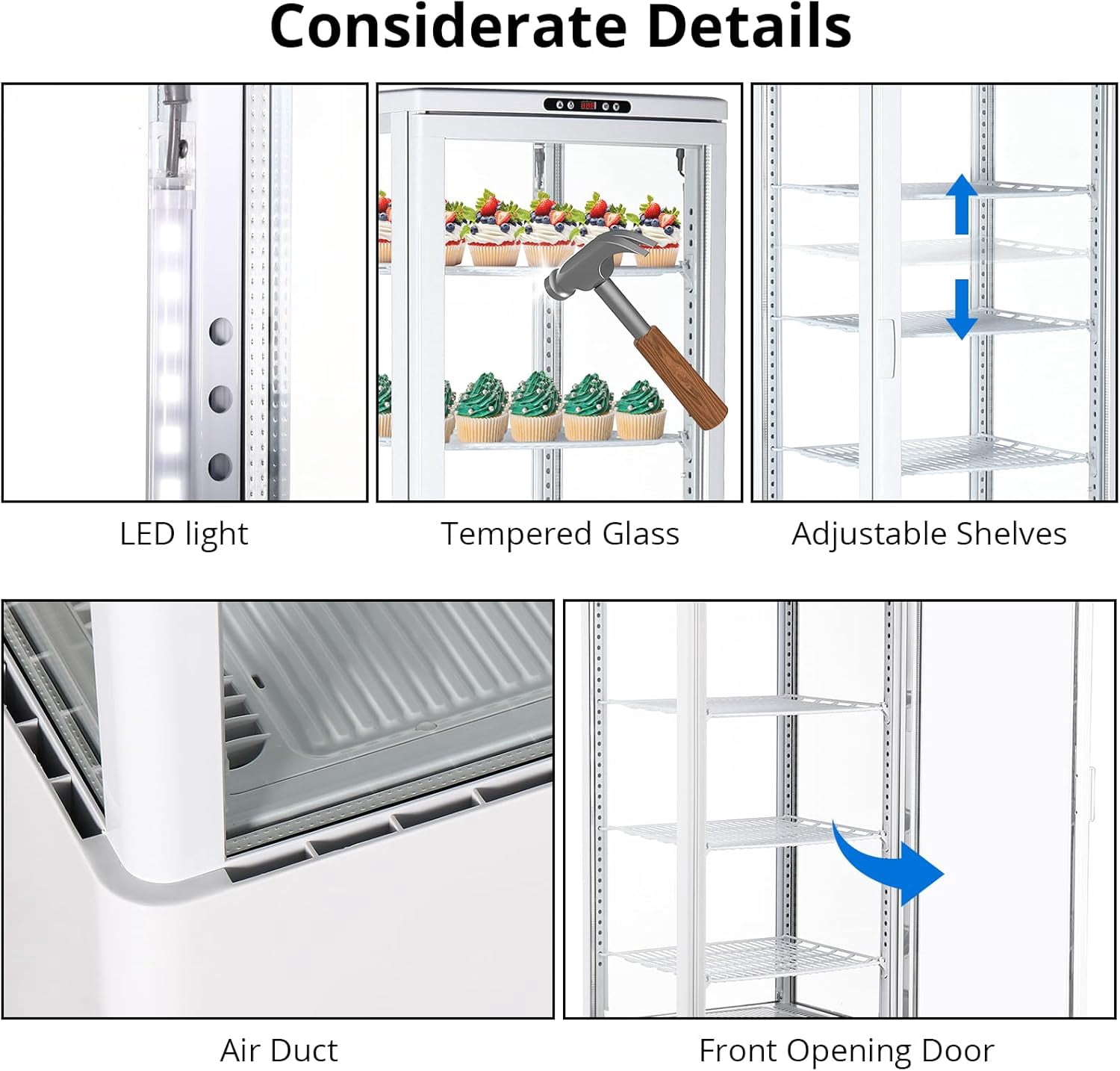 IdealHouse Commercial Display Refrigerator, 10.0 Cu. Ft./280L Countertop Pastry Refrigerated Display Case with Led Lighting, Air-Cooling, Frost-Free, Rear Sliding Door for Cafes Cakes, Stores