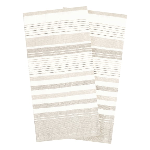 T-fal Dual-Sided Skipping Striped Kitchen Towels, 2-Pack, Toast