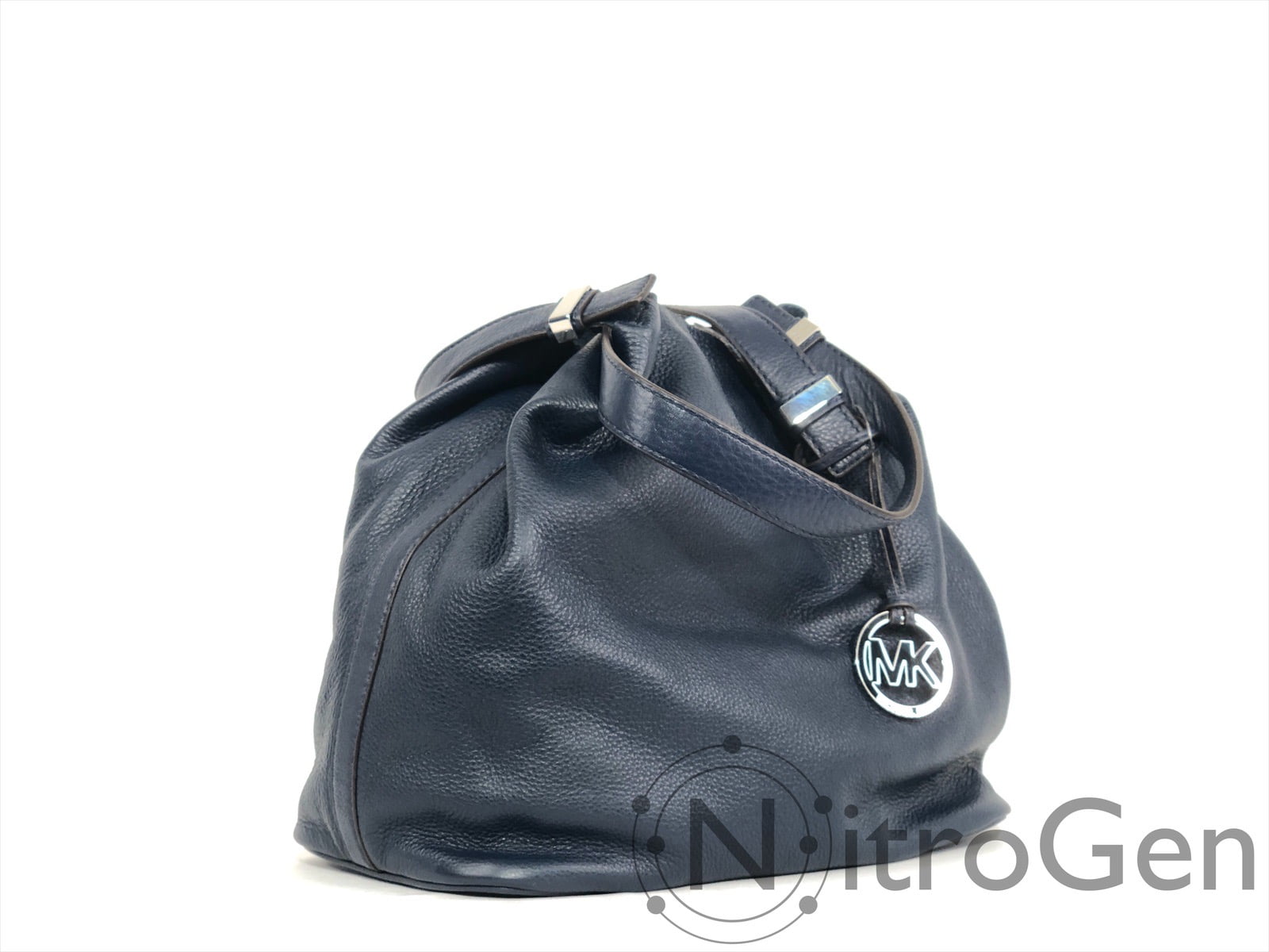 navy leather grab bag