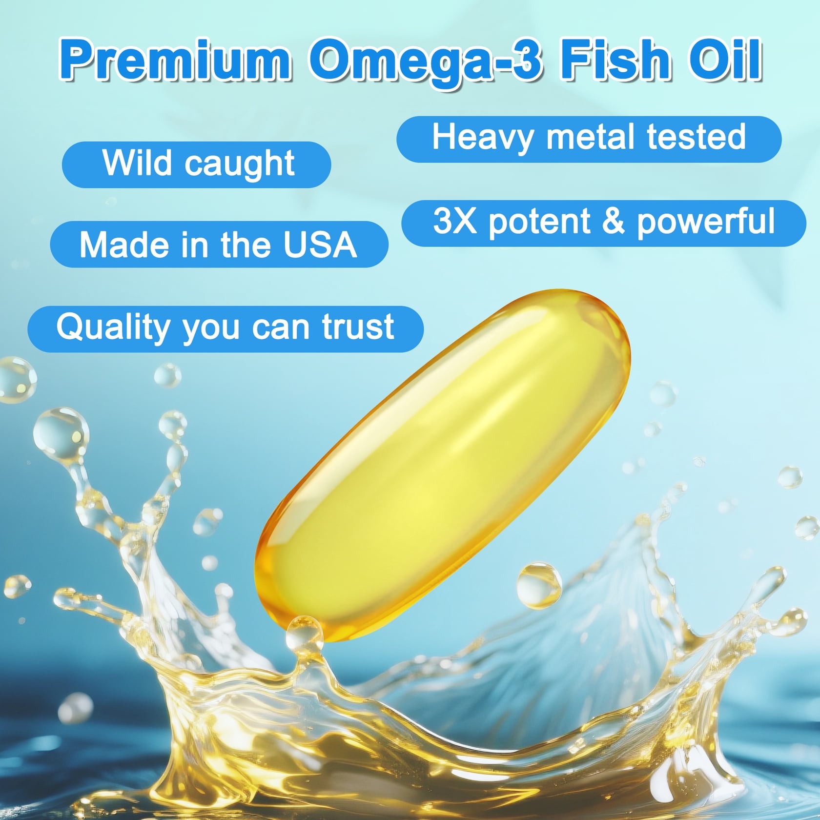 3 Pack Omega 3 Fish Oil Supplements 3000mg,Extra Strength Burp Less Fish Oil,540 Softgels