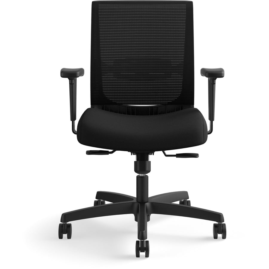 HON Convergence Ergonomic Office Chair, Breathable Back Support Mesh, Adjustable Arms, Computer Chair with Lumbar Support, Rolling Swivel Wheels, Comfortable Synchro-Tilt Recline, Fabric, Black