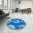 thumbnail image 4 of Ahgly Company Machine Washable Indoor Round Transitional Blue Area Rugs, 4' Round, 4 of 7