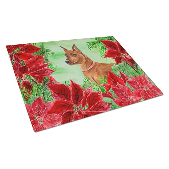 Miniature Pinscher Poinsettas Glass Cutting Board Large