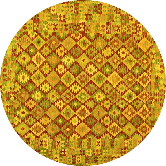 Ahgly Company Machine Washable Indoor Round Southwestern Yellow Country Area Rugs, 4' Round