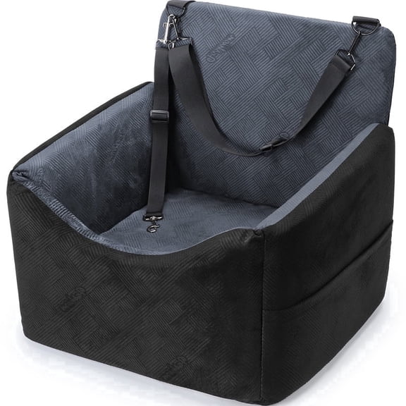 Dog Booster Car Seat for Small Medium Dogs, Washable Dog Car Seats with Detachable Cover, Egg Crate Foam Puppy Car Seat, Pet Car Seat, Safety Belts, Storage Pockets, up to 30lbs, Medium(Black)