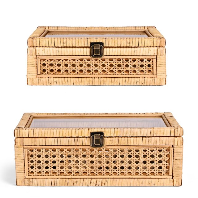 Caja decorativa HUAXIN CRAFT H de ratán con tapa, juego de 2 unidades, color beige