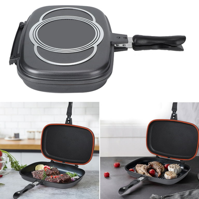 Nonstick Double Pan,Frying Pan Flip Double-Sided Portable Barbecue Cooking  Tool Cookware Stove With Anti-Scalding Handle Reliable Skillets For Indoor  And Outdoor Cooked 