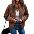thumbnail image 2 of Mujer Invierno Chaqueta De Manga Larga Moda Otoño Invierno Cálido Color Puro Cremallera Frente Abierto Outwear Abrigo Marrón Oscuro XL, 2 of 5