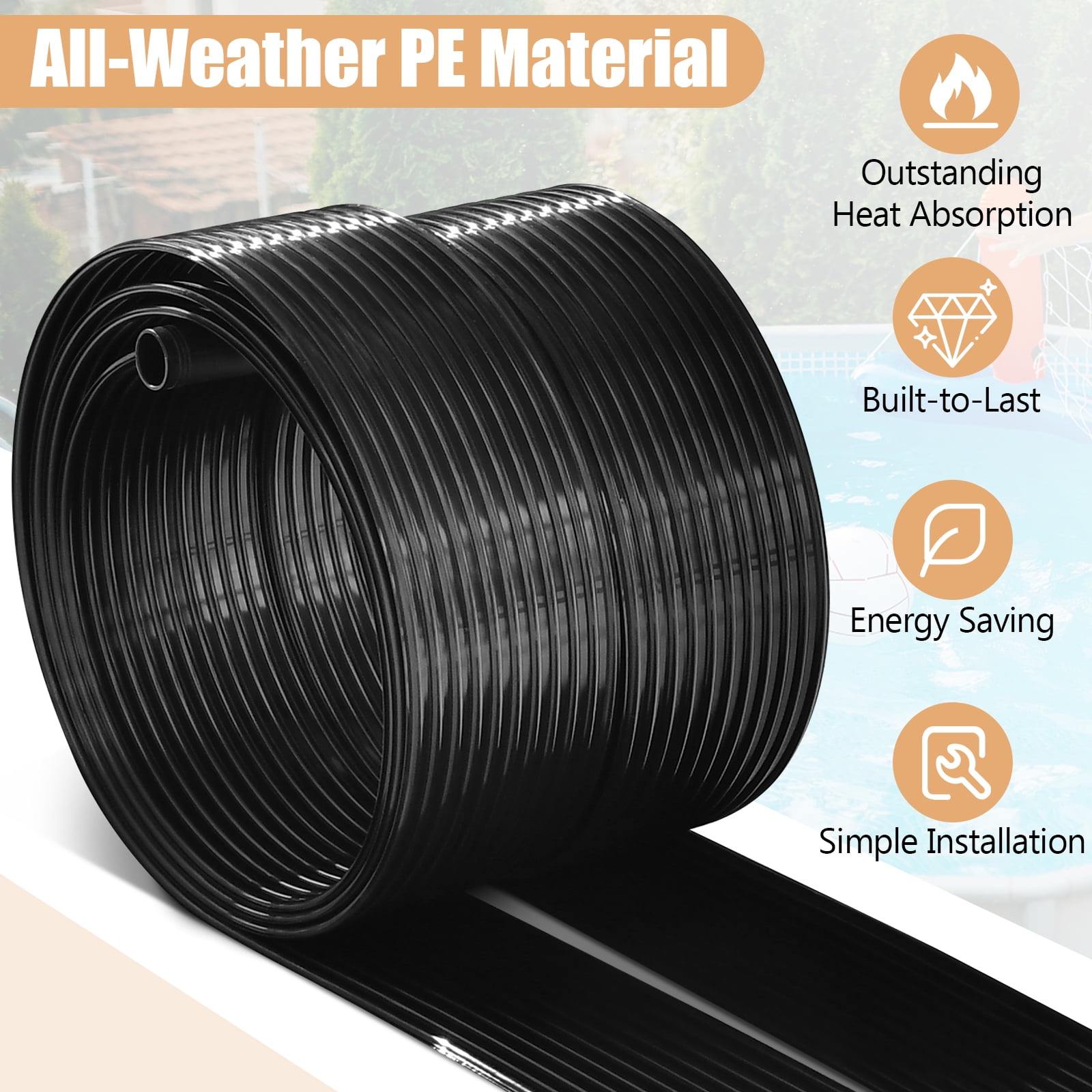 Infans 2.5’x16.5’ Weatherproof PE Solar Collector Panels Swimming Pool Heating System