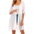 thumbnail image 1 of HBFAGFB Lightweight Cardigans for Women Simple Irregular Short Sleeved Top Versatile Coat White One Size, 1 of 3