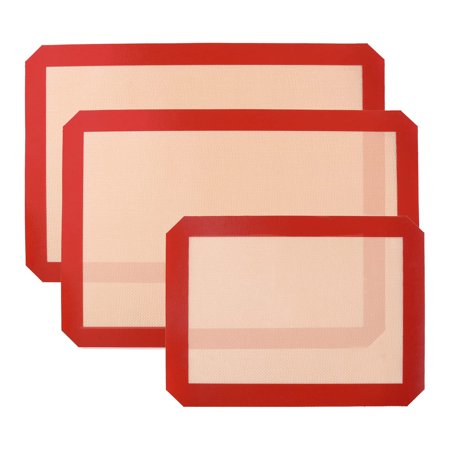 

Silicone Baking Mats 3 Pcs Reusable Baking Mat Nonstick Heat Resistant Red Baking Mat for Cookies Macarons Bread Pastry(2 Half Sheet and 1 Quarter Sheet)