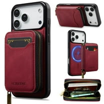 2 In 1 Detachable Leather Wallet and Phone Cases Compatible With IPhone 17 Pro Max 6.9" Wallet Case Zipper Pocket MagSafe Magnetic Phone Cases,Red,For iPhone 17 Pro Max