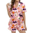 thumbnail image 3 of CONFREE Womens Halloween Pajamas Short Sleeve Cartoon Pumpkin Ghost Satin Sleepwear Tops Pants Hallowmas Pjs For Women Cozy Nightwear, 3 of 5