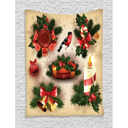 christmas wall hanging tapestry vintage christmas classical religious objects candle bell mistletoe ribbon bird print - Vintage Christmas Wall Decor christmas wall hanging tapestry vintage christmas classical religious objects candle bell mistletoe ribbon bird print - Vintage Christmas Wall Decor