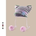 thumbnail image 4 of Gorros de oreja de gato japoneses Y2k hechos a mano, pelo de conejo, pompón a rayas, gorra de punto para niña, sombreros cálidos para mujer, Otoño e Invierno, 4 of 4