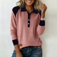 thumbnail image 4 of Vinsonshop Casual Color Block Polo Shirts for Women Long Sleeve V Neck Collared Button Up Ribbed Knit Henley Tops Pink XL, 4 of 6