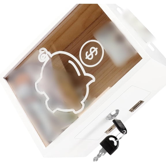 Large Wooden Piggy Bank for Adults with Lock, Clear Acrylic Money Saving Box for Cash and Coins, Openable Savings Jar with 2 Keys, 6x5x8 Inch