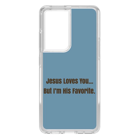 DistinctInk Clear Shockproof Hybrid Case for Galaxy S21 ULTRA 5G (6.8" Screen) - TPU Bumper, Acrylic Back, Tempered Glass Screen Protector - Jesus Loves You… But I'm His Favorite - Love of Christ