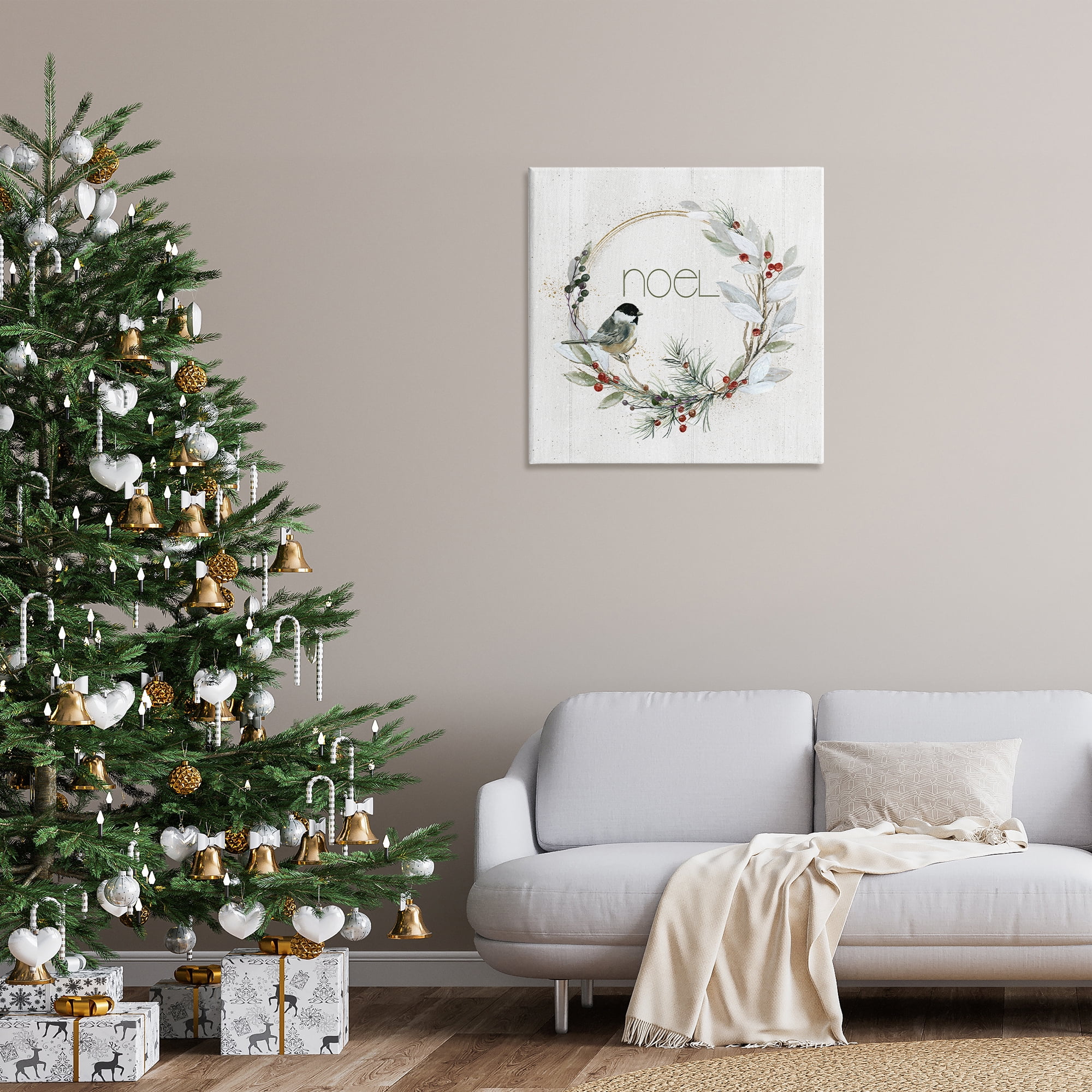 Stupell Industries Simple Noel Wreath Holiday Painting Gallery Wrapped Canvas Art Prints Wall Art, 30 x 30