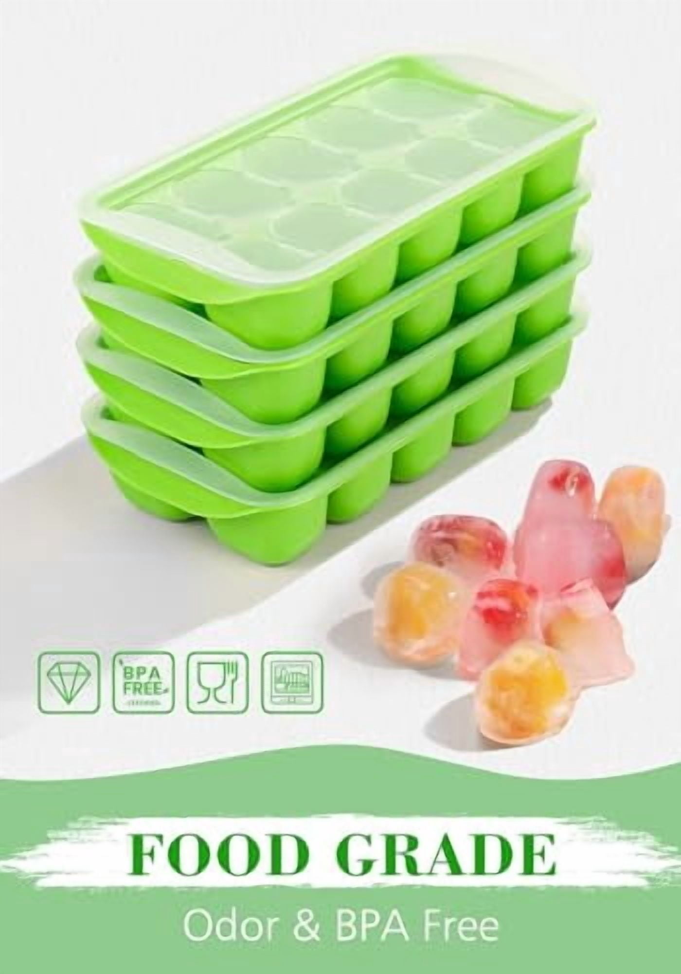 Stackable Silicone Ice Cube Trays with Lid and Storage Bin, 4-Pack Easy Release Freezer Trays for Cocktails, Coffee, Soups, BPA-Free Kitchen and RV Essentials