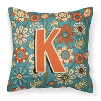 Carolines Treasures CJ2012-KPW1414 Letter K Flowers Retro Blue Canvas Fabric Decorative Pillow 14Hx14W multicolor