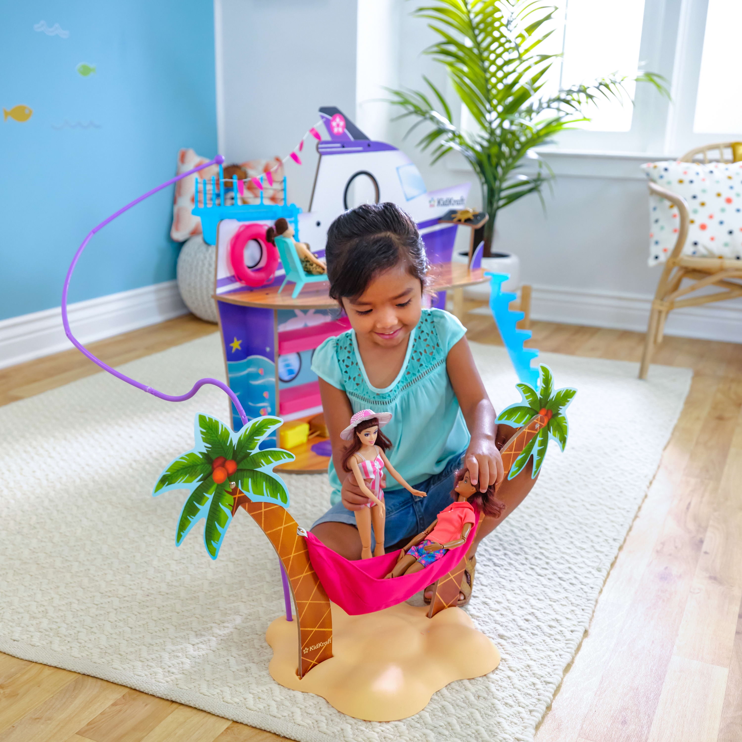 KidKraft Luxe Life 2-in-1 Wooden Cruise Ship and Island Doll Play Set with 18 Accessories