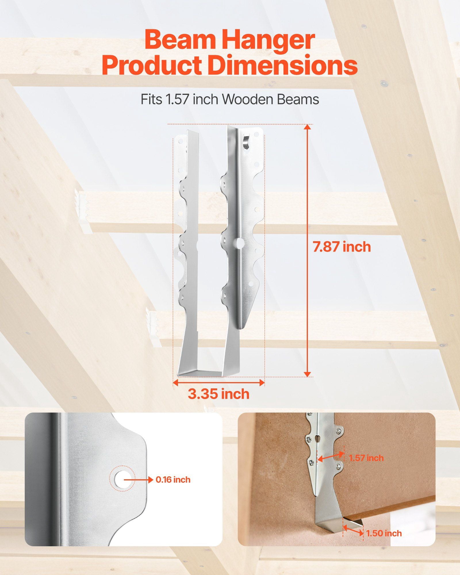 Face-Mount Joist Hanger, 1.57x1.50x7.83 in (40x38x199 mm), 50 Pcs, Heavy Duty, Weather-Resistant, Easy Installation for Roof, Deck, and Floor Support