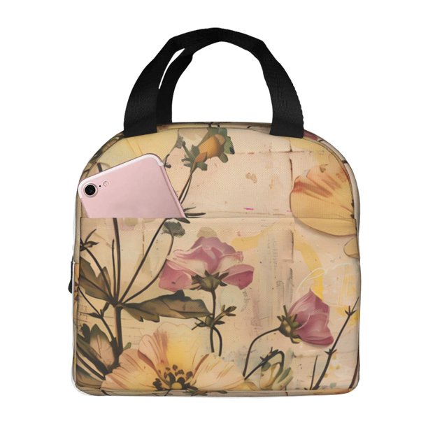 Disketp Vintage Floral Butterfly Collage Bolsa Térmica para Almuerzo para Hombre y Mujer, Ideal para Trabajo, Senderismo y Picnic