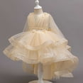 thumbnail image 2 of Hinvhai Girl Sequin Trailing Bow Fluffy Pageant Party Wedding Flower Girl Dress-Toddler formal Dresses Beige 7 Years, 2 of 5