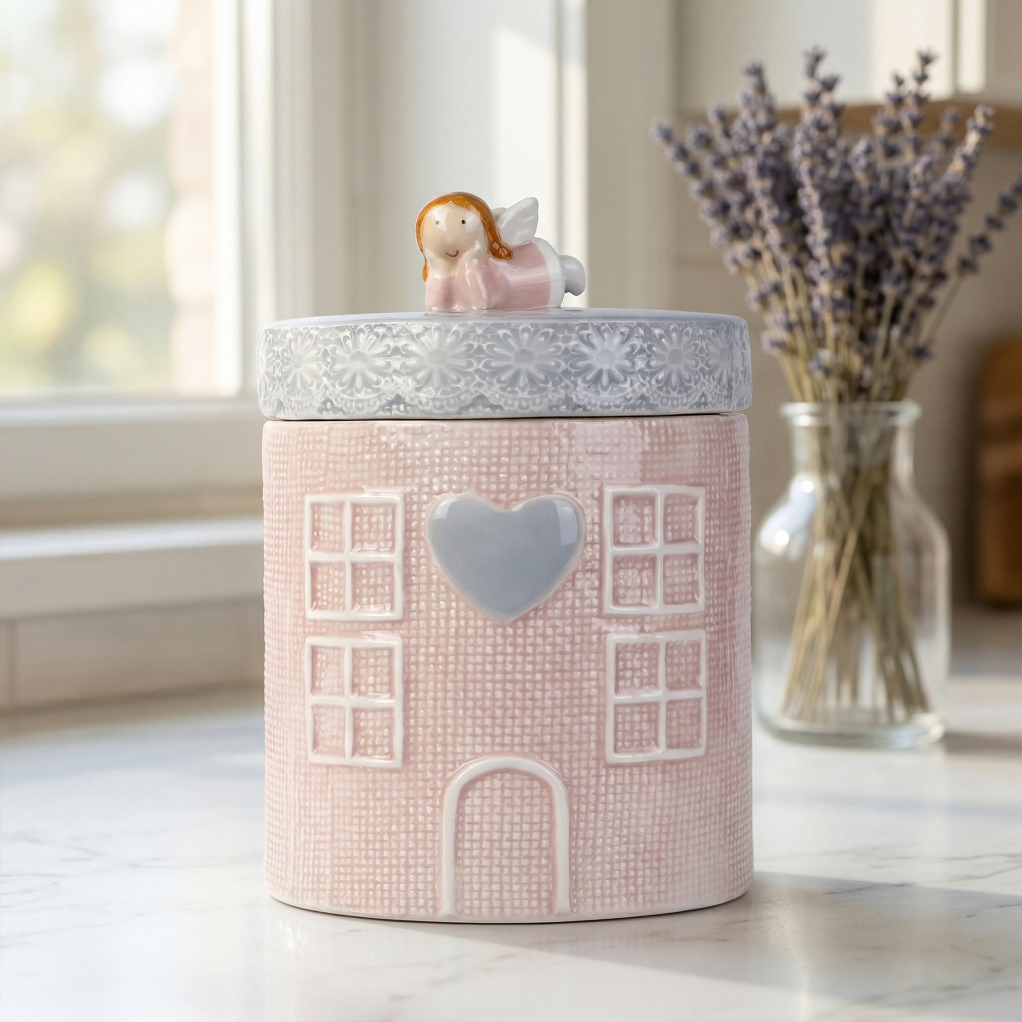 Unique Bargains Embossed Canister Set Ceramic Jar with Airtight Lid for Kitchen Pink