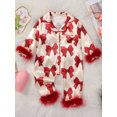 thumbnail image 4 of Suealasg Baby Girls Pajamas, Long Sleeve Bow Print Furry Patchwork Button Closure Jumpsuit Sleepwear Loungewear, 4 of 9
