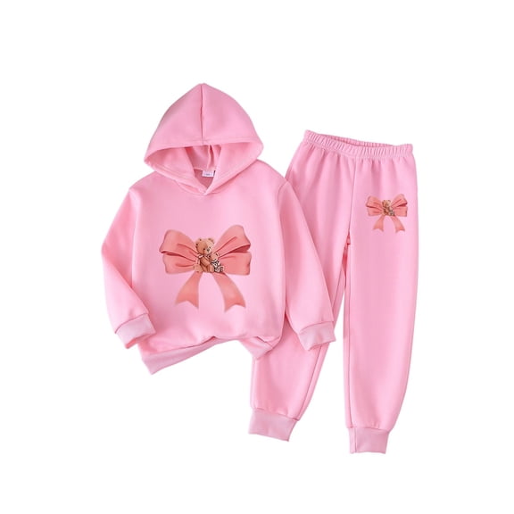 NAISIBABY Little Girls Sets (2-8T), Long Sleeve Prints Hoodie and Elastic Waist Sweatpant Fall Comfortable Causal Outfits 2-Piece Pink 6T