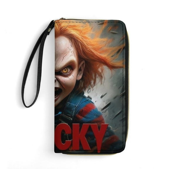 Chucky Leather Wallet with Wristlet Credit Card Holder Zipper Clutch Stylish Purse for Women Men