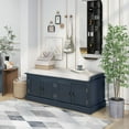 thumbnail image 2 of Storage Bench with 4 Doors and Adjustable Shelves, Shoe Bench with Removable Cushion for Living Room, Entryway (Antique Navy), 2 of 37