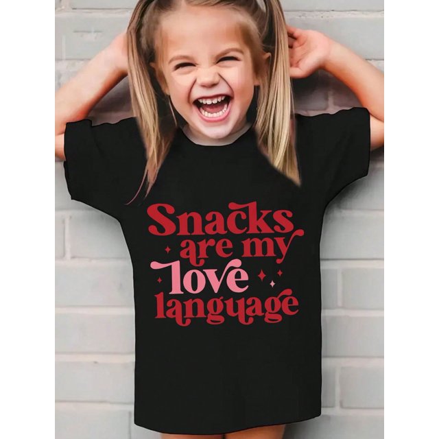 Young Girl's Slogan Print Round Neck Short Sleeve Tee Spring And Summer Casual T Shirt For Young Girl